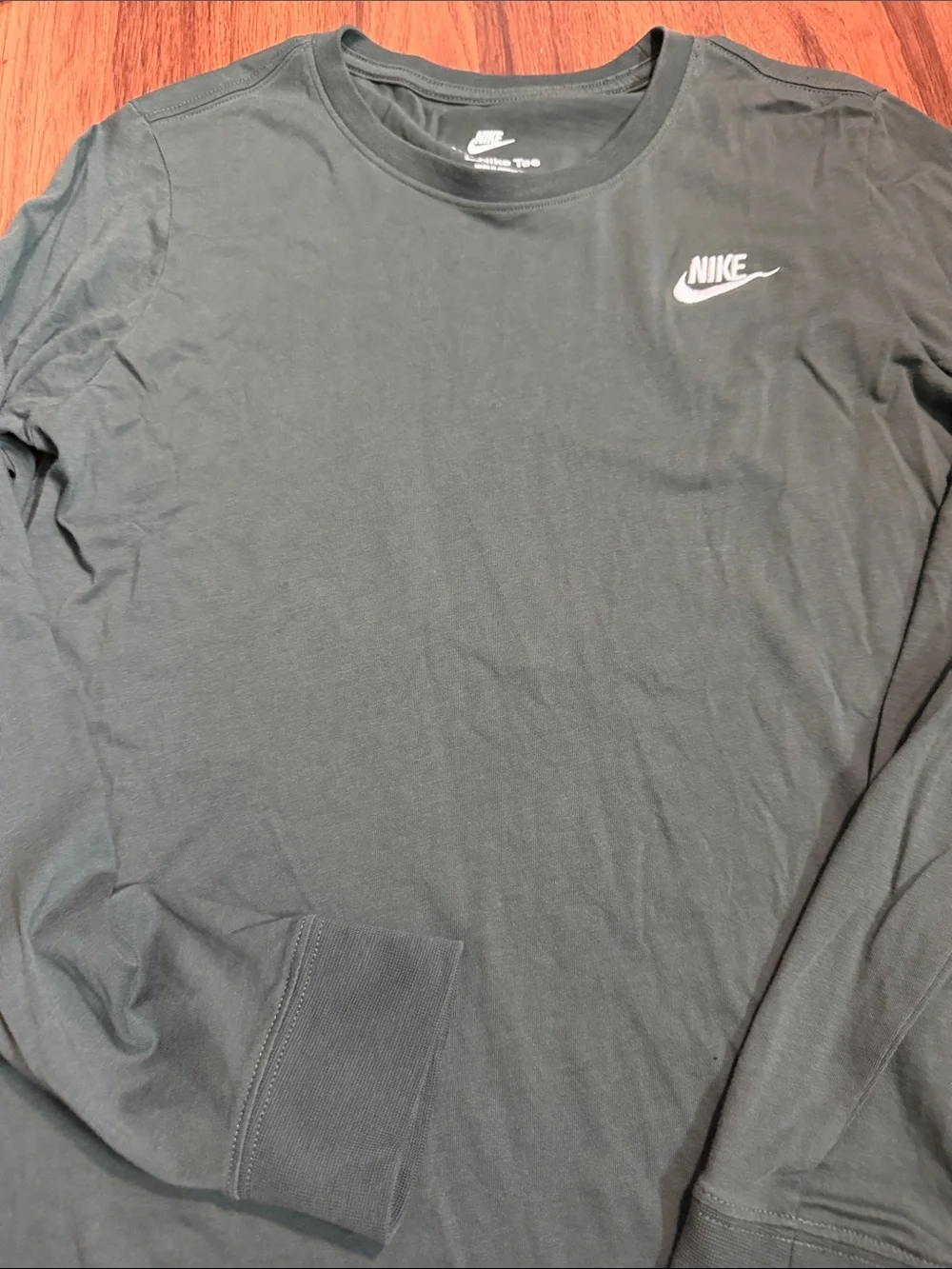 Nike Long-Sleeve Crew Tee in Dark Green with White Logo
